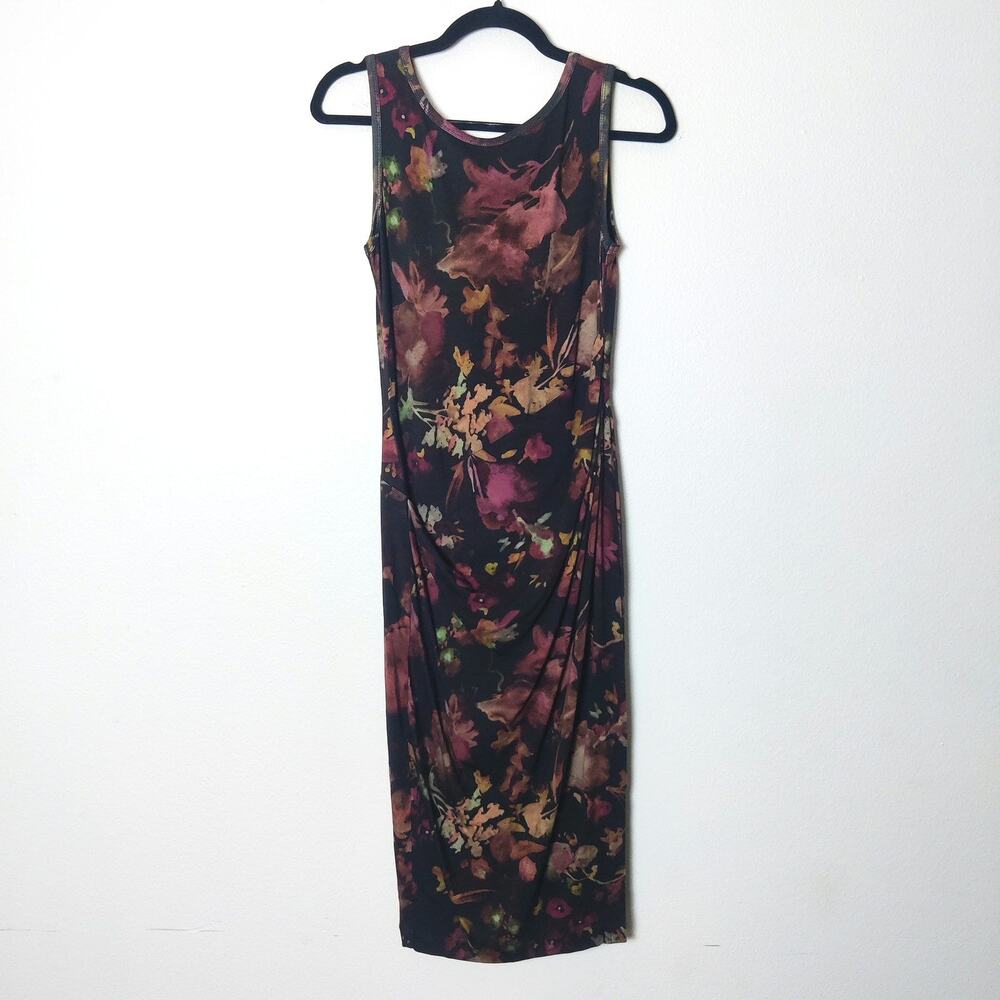 Peruvian Connection Dark Romantic Purple Autumn Floral Tank Jersey Wrap Dress XS